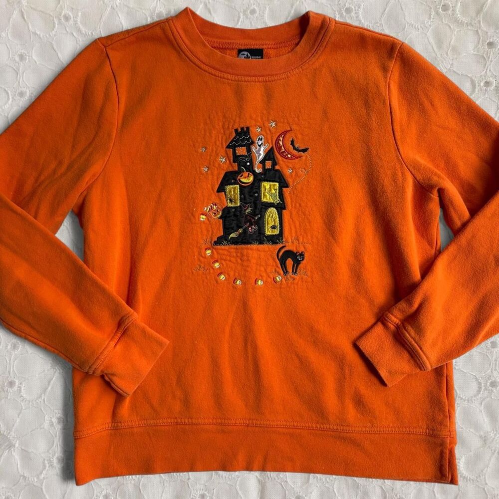Vintage 90s Holiday Editions Halloween Embroidered Crewneck Sweatshirt Orange